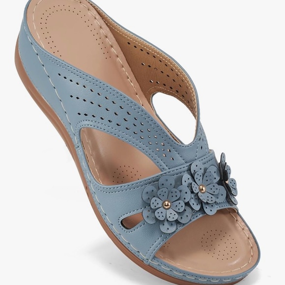 Blue Ecetana Wedge Sandals Platform Shoes - Picture 1 of 4